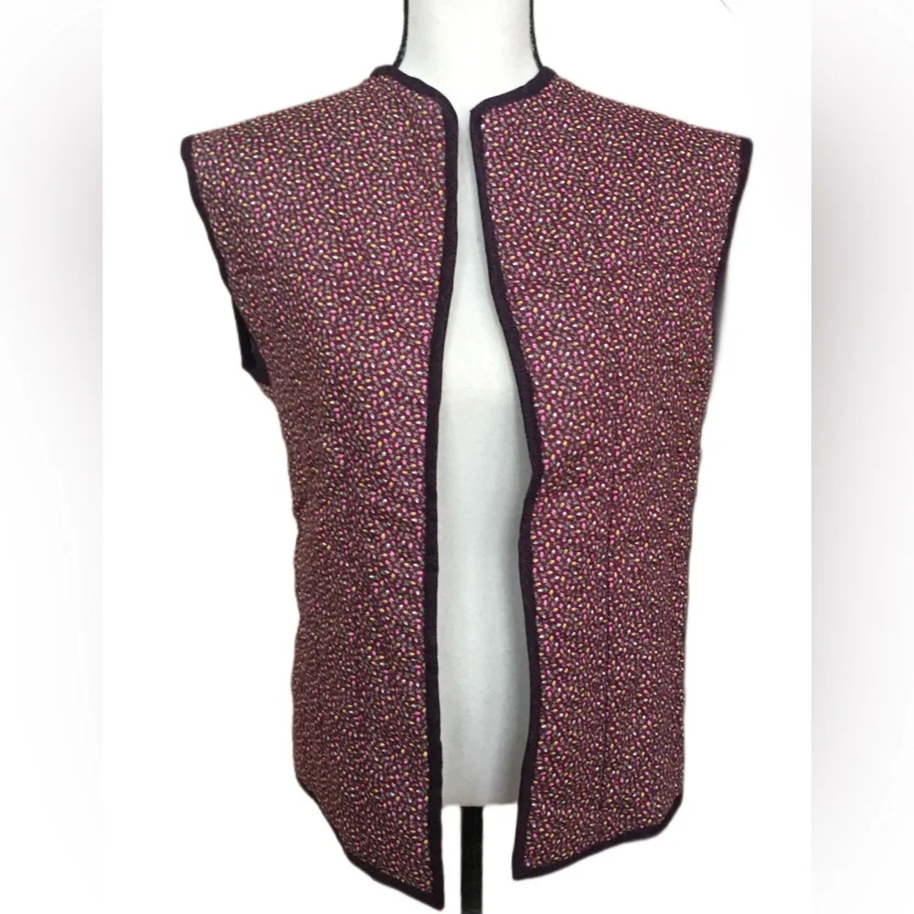 Vintage 70s 80s Handmade Quilted Patchwork Calico Paisley Purple Reversible Vest - Picture 10 of 11